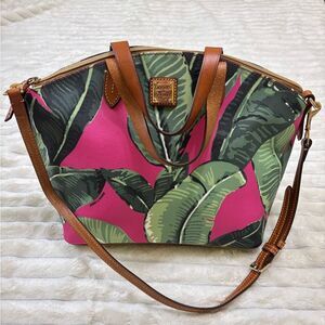 Dooney & Bourke banana leaf tropical palm print dome satchel crossbody bag purse